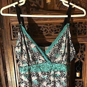 DELTA BURKE TURQUOISE BLACK GREY FLORAL LEOPARD V NECK CHEMISE PAJAMA TOP 2XL